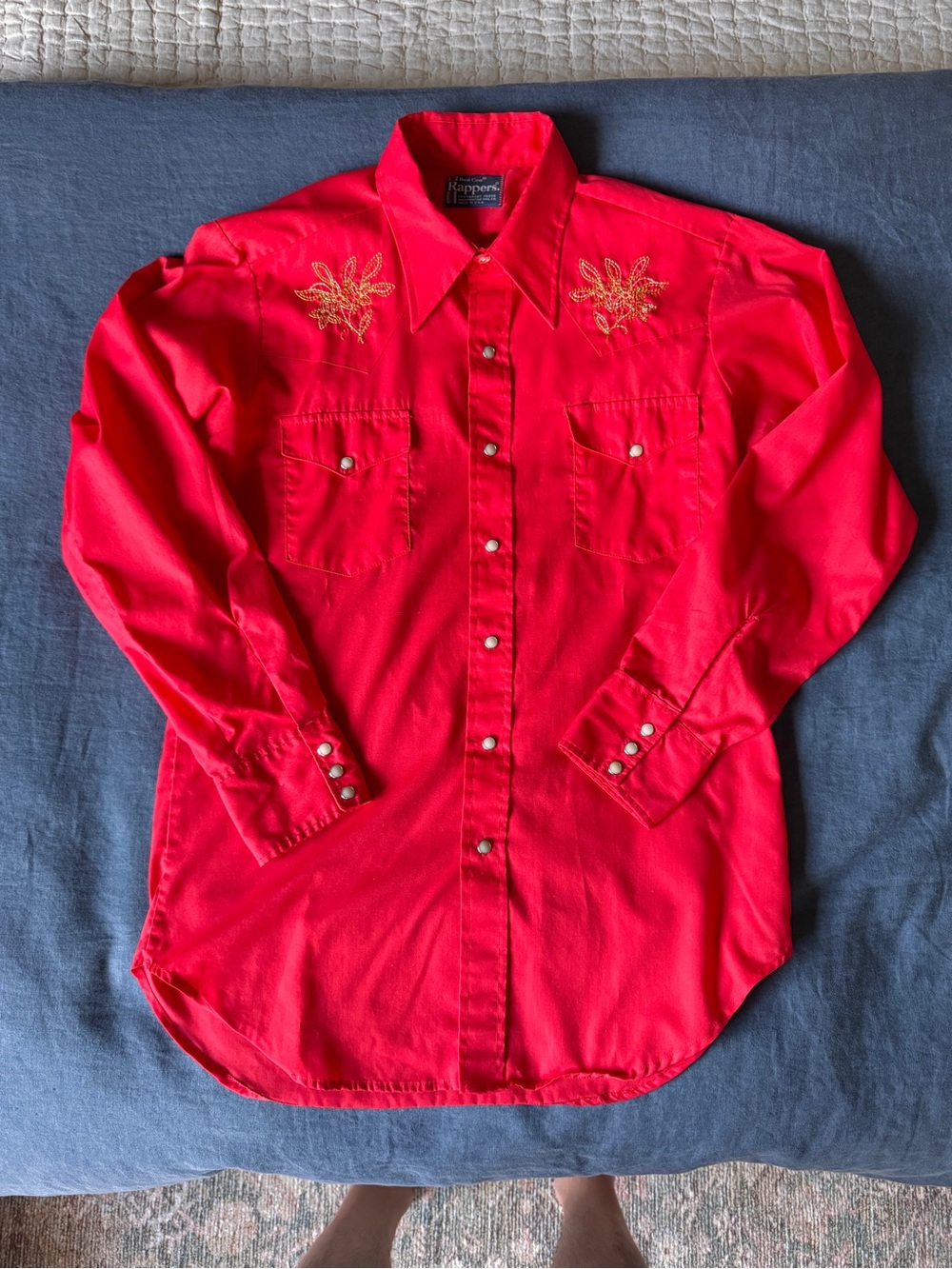 Men's Vintage Red Western Snap Shirt with Embroidered Yoke